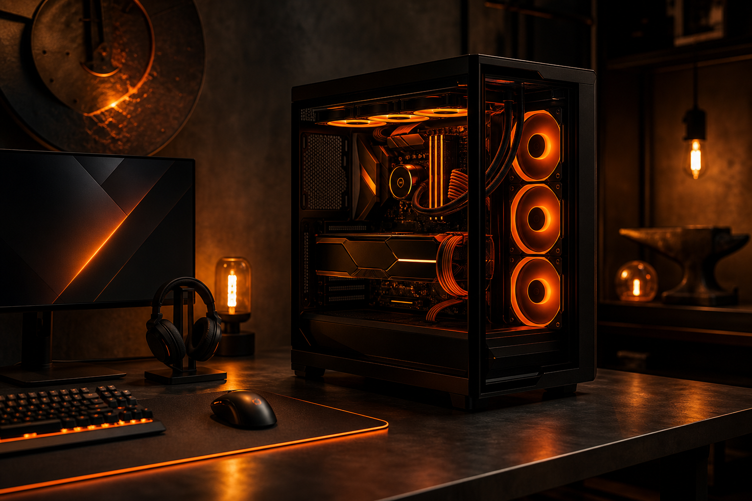 Gaming rig con RGB ambra