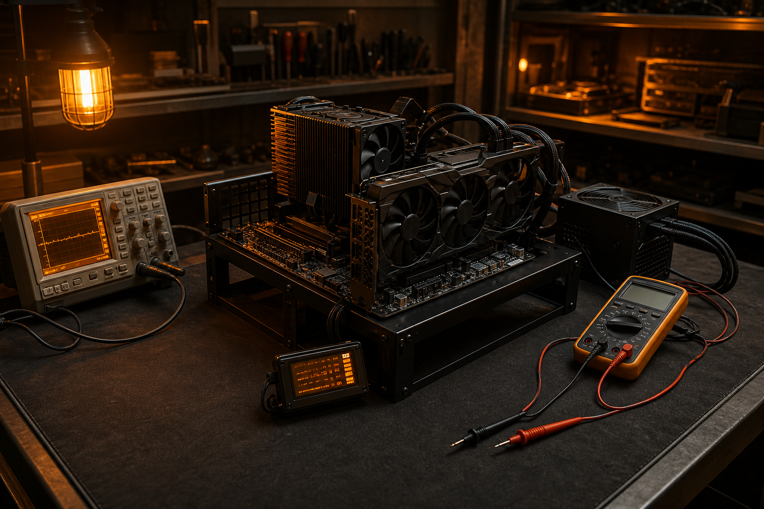 PC su banco di test con diagnostica
